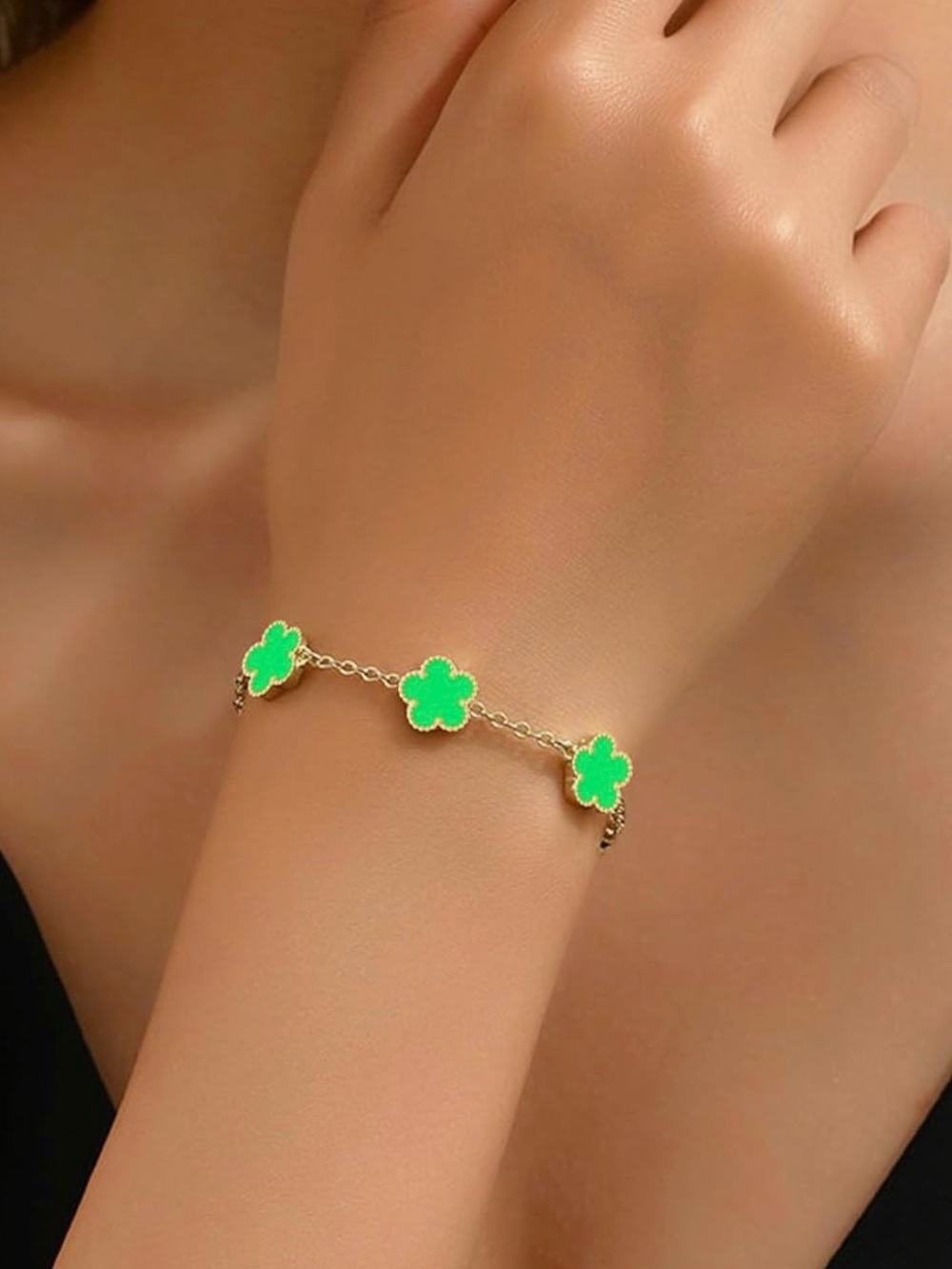 ⭐️FINAL PRICE Stainless Steel Green Clover Link Bracelet - Gold Chain